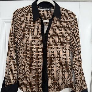 Geometric Patterned Blouse - Black and Beige